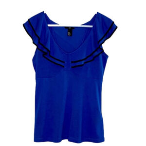 H&M Blouse, Size M, Blue w Black Trim.